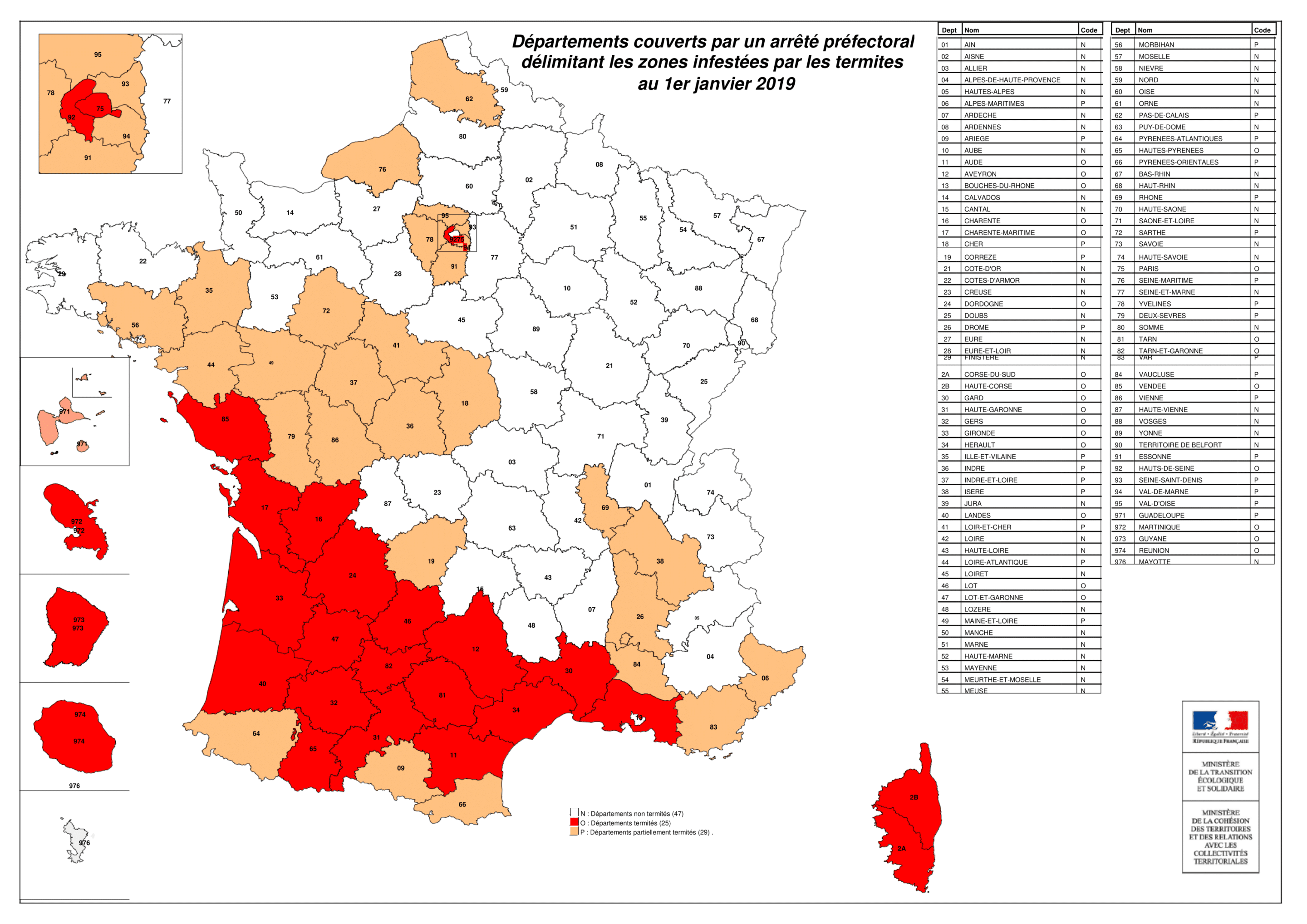 Carte France zones infestées termites